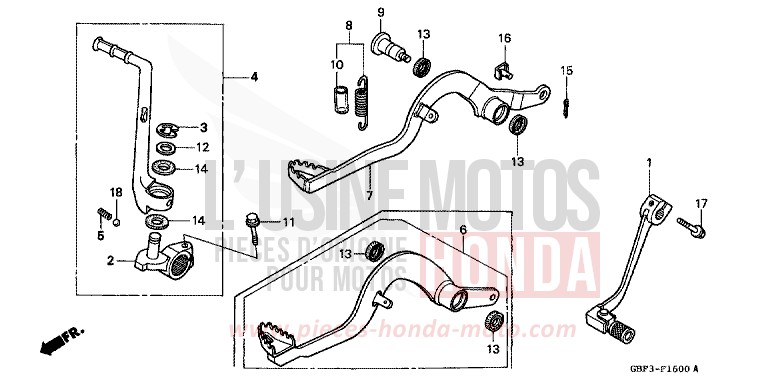 PEDAL/KICKSTARTER-ARM von CR80R "große Räder" NEUCLEAR RED (R177) von 1999